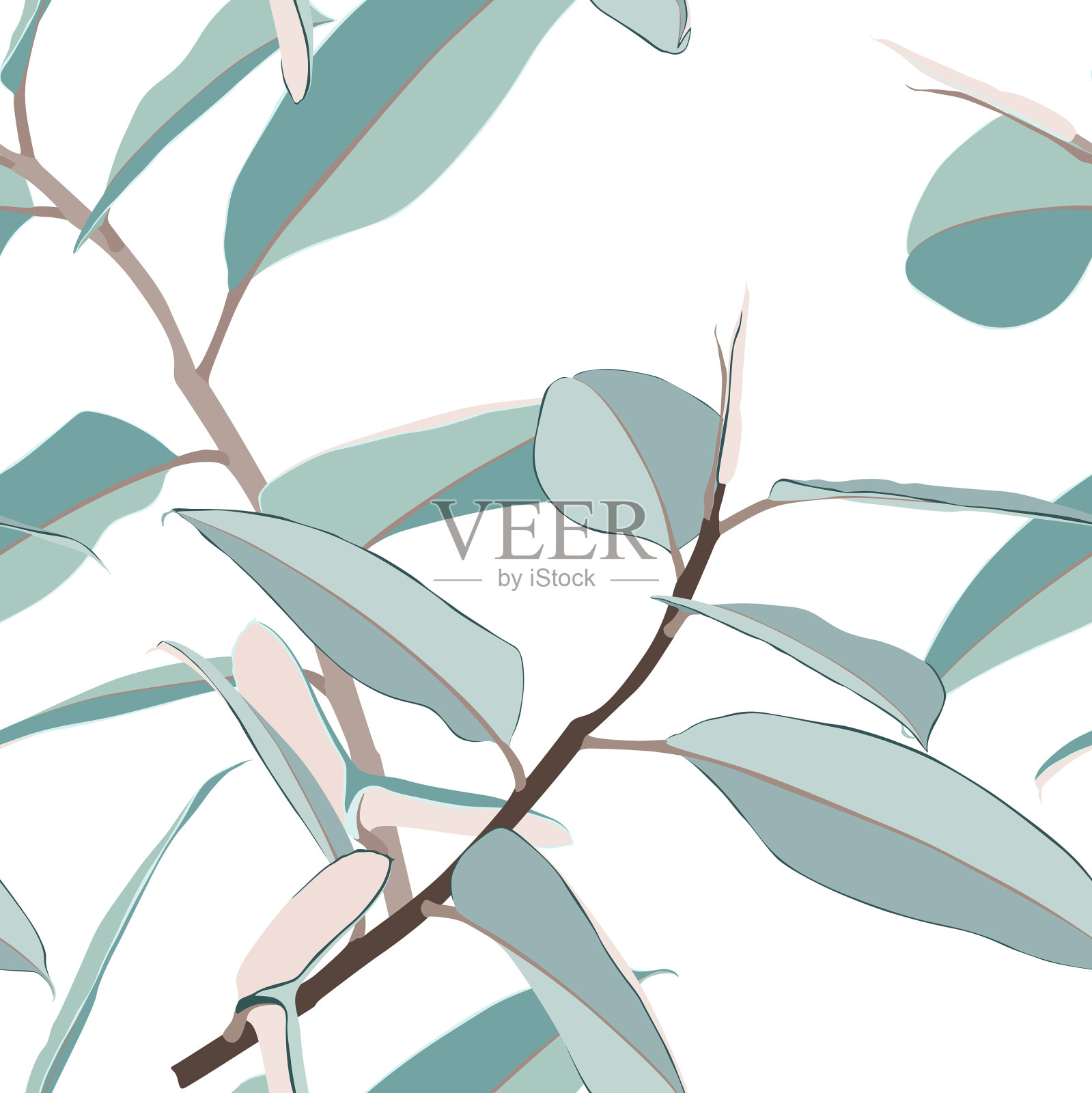 热带丛林无缝图案与无花果树插画图片素材