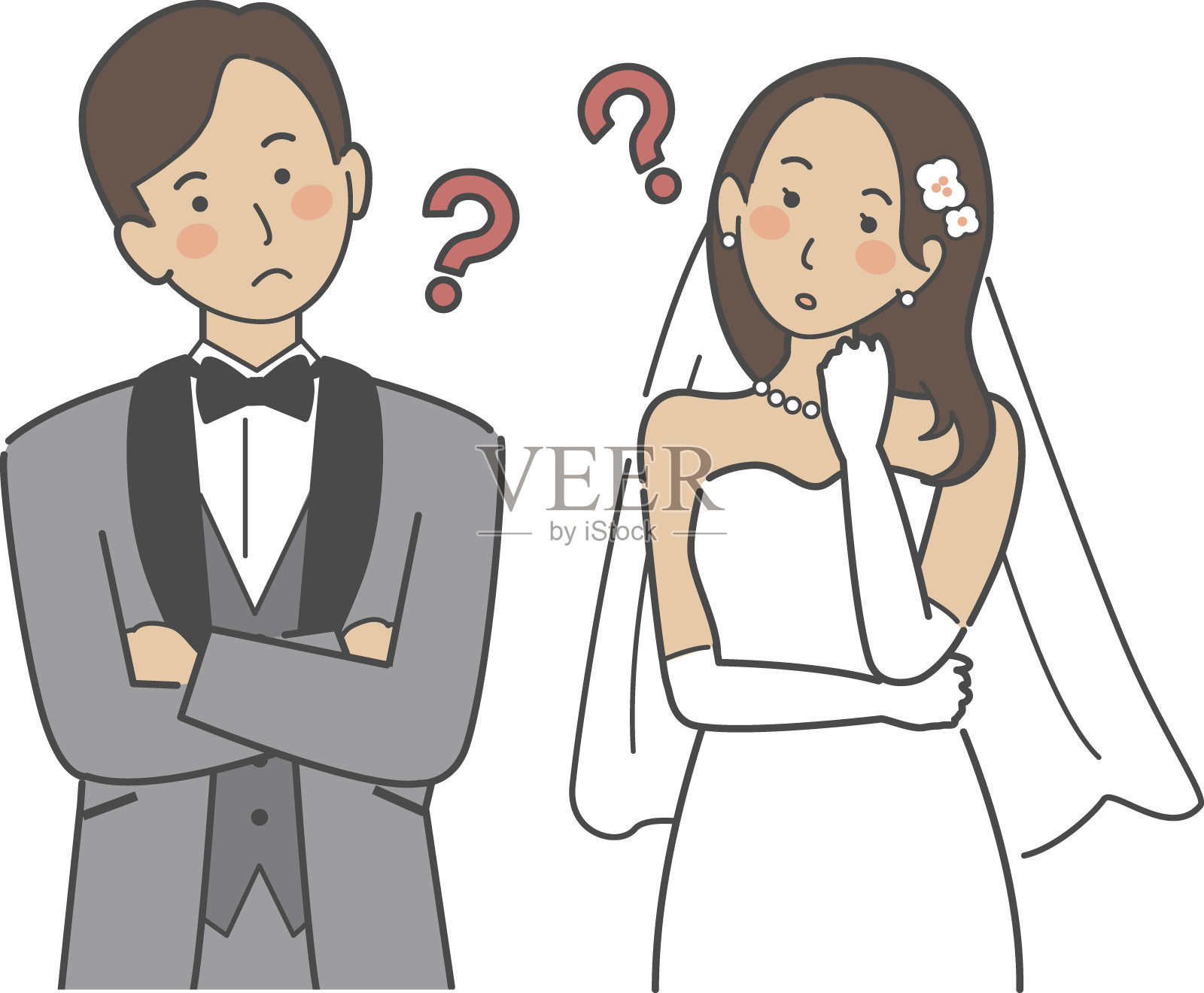 一对焦虑的新娘和新郎的婚礼插图插画图片素材