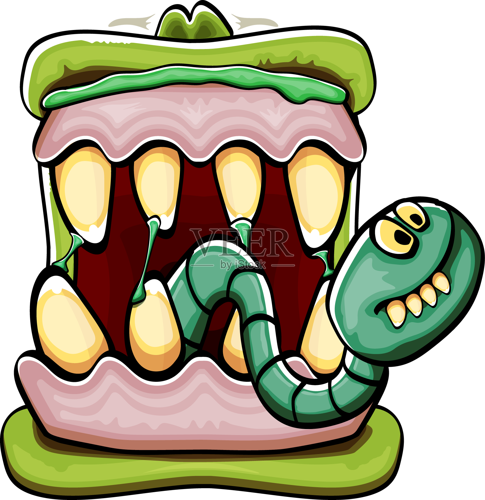 卡通搞笑傻傻的僵尸怪物嘴巴设计元素图片