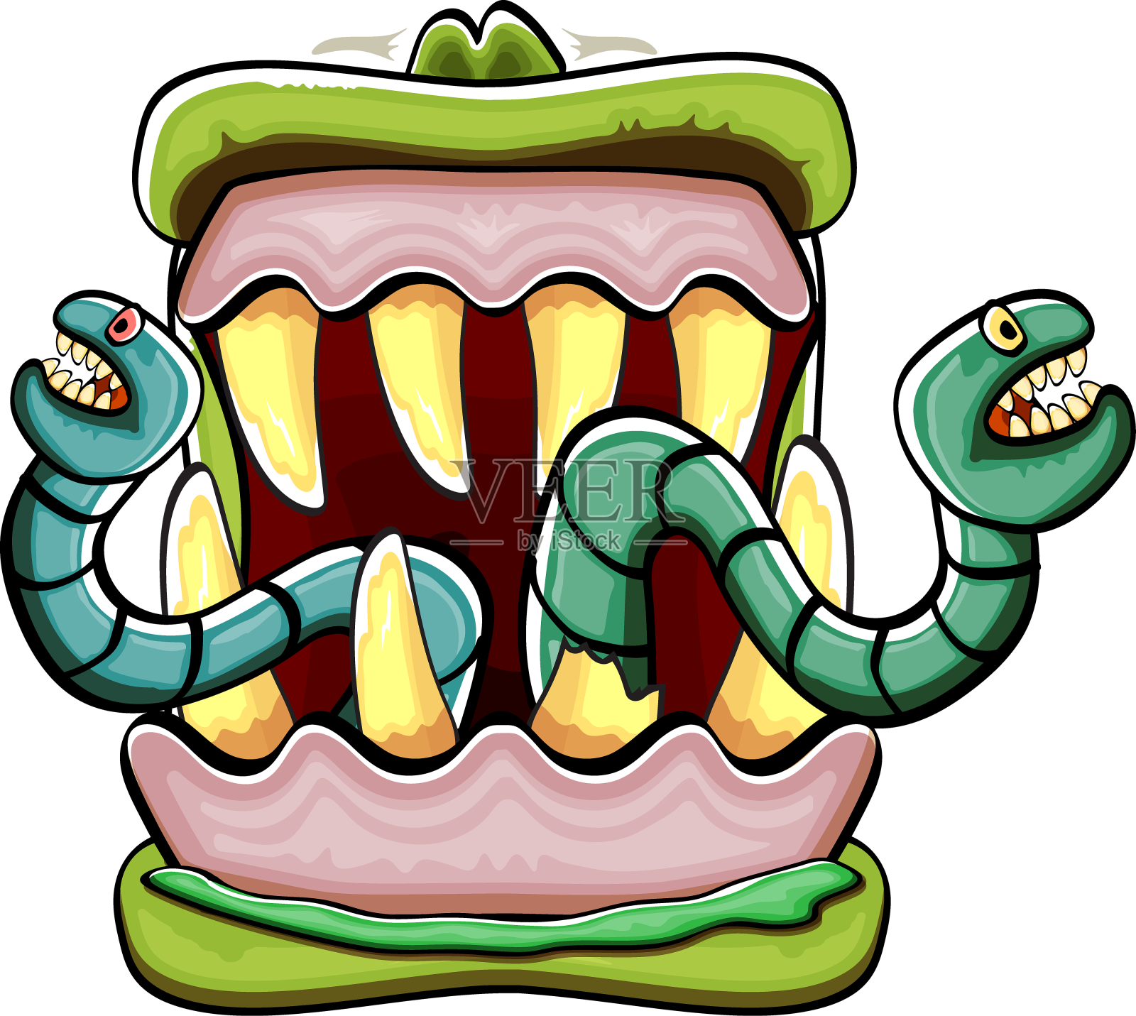 卡通搞笑傻傻的僵尸怪物嘴巴设计元素图片