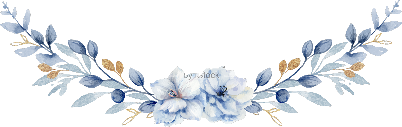 一个水彩花环与灰蓝色的花朵设计元素图片