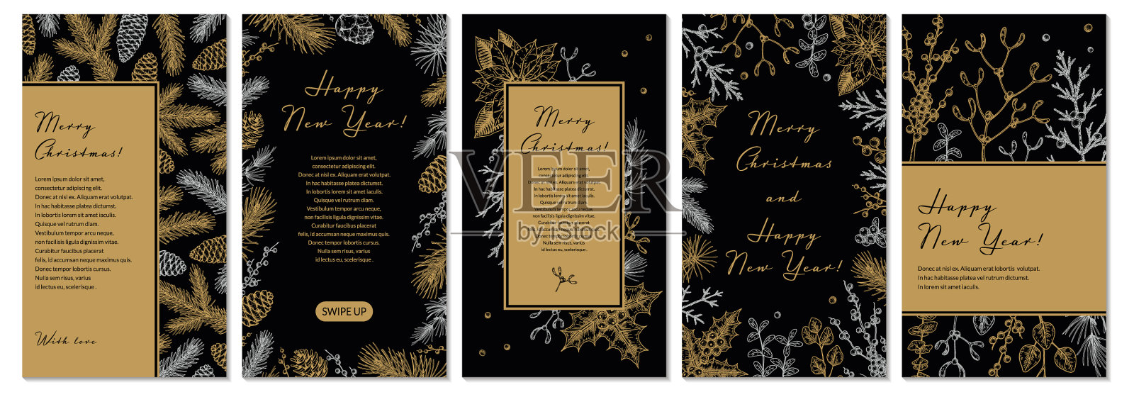 集圣诞快乐和新年快乐插画图片素材