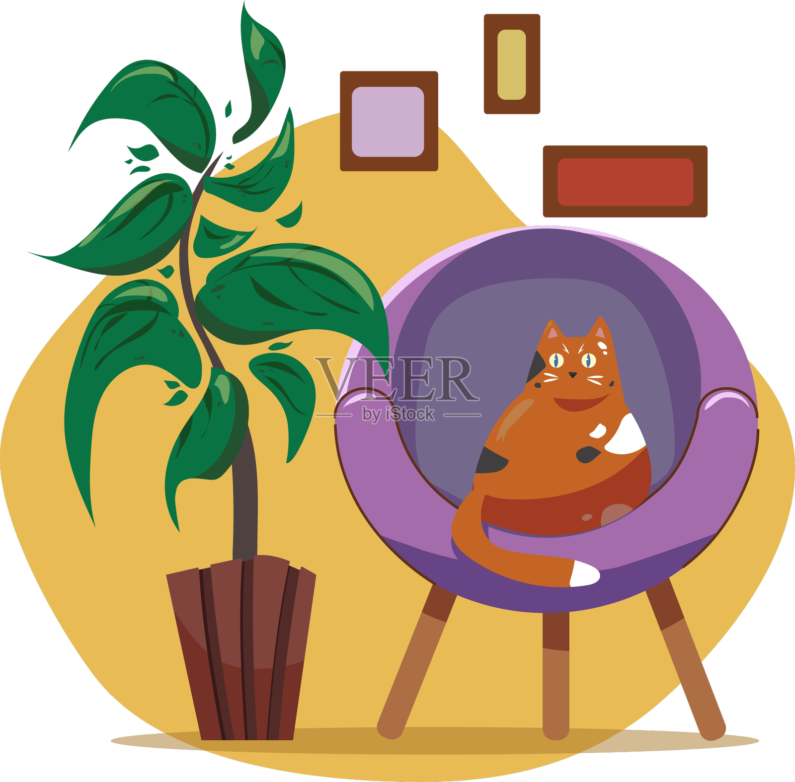 姜黄色的猫坐在房间的沙发上设计元素图片