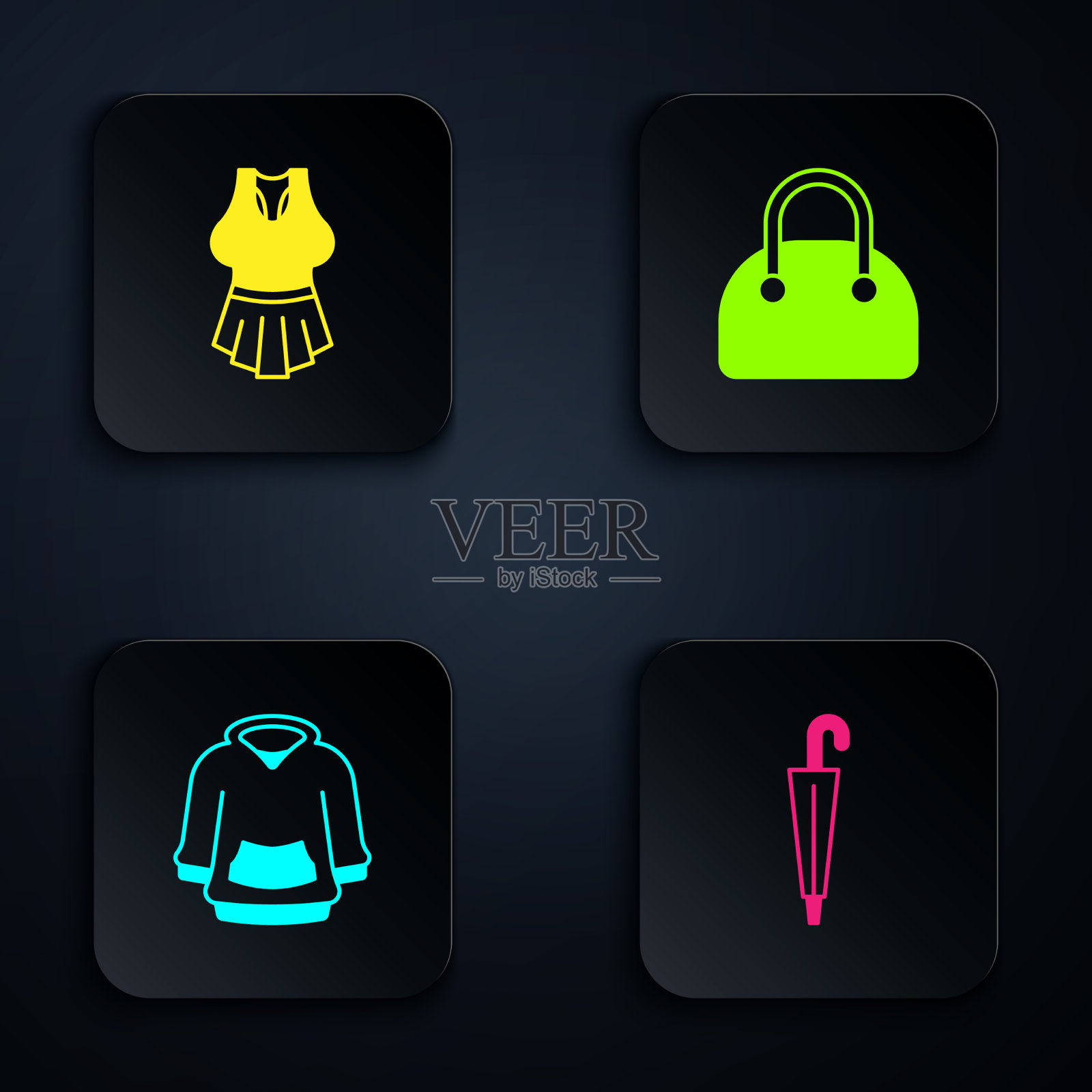 套伞汗衫连帽衫和黑色手提包插画图片素材