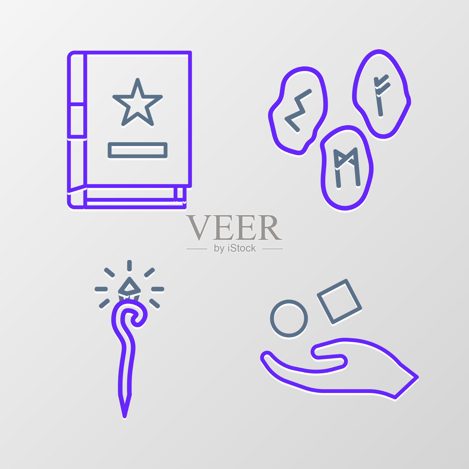 设置线立方体悬浮在手上的魔法杖上插画图片素材