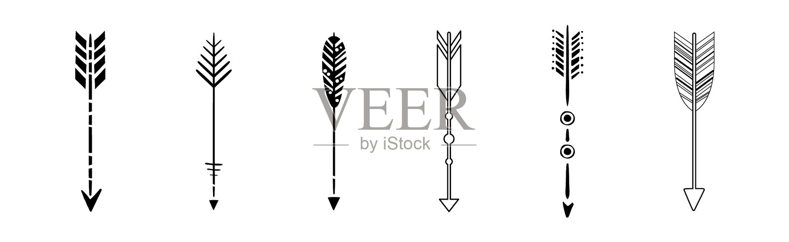 黑色箭头与羽毛轮廓设计元素插画图片素材