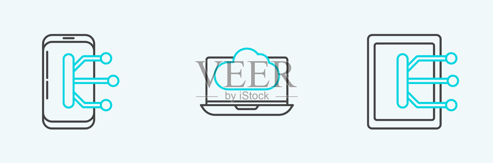 集线平板、智能手机、手机和云插画图片素材