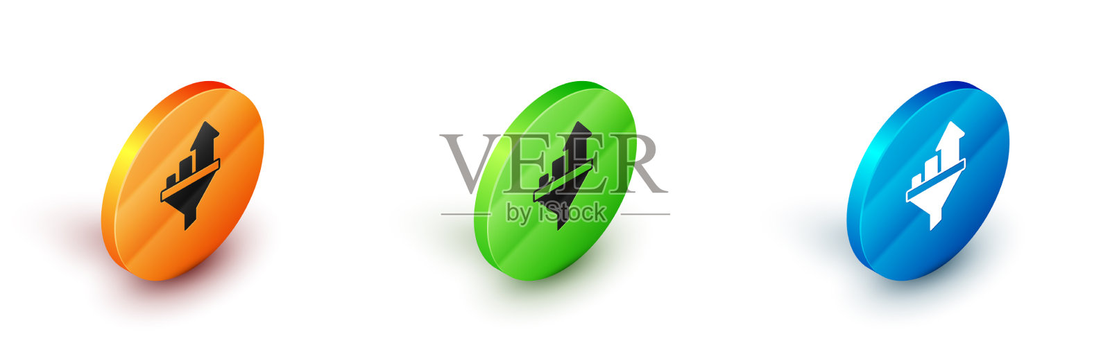 等距销售漏斗和销售图表插画图片素材