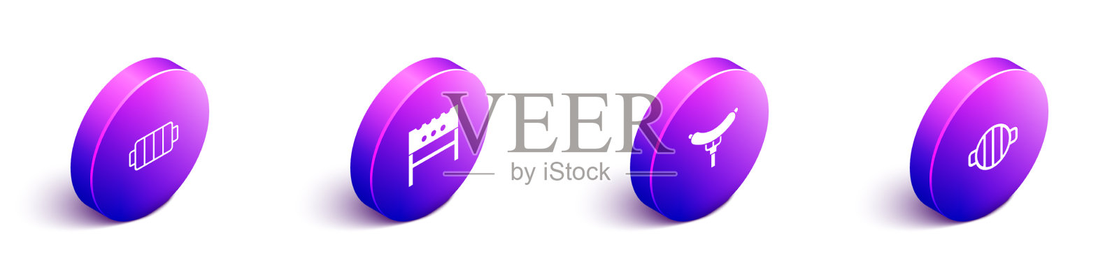 设置等距烧烤烤架烧烤火盆香肠插画图片素材