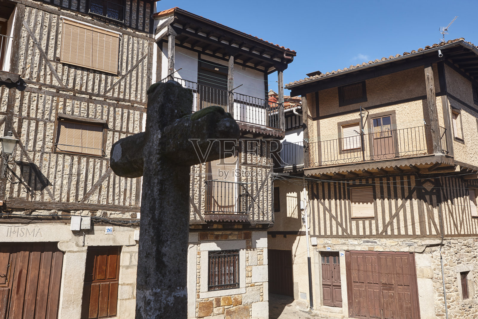 La Alberca风景如画的外墙。中世纪的村庄。萨拉曼卡，西班牙，欧洲照片摄影图片