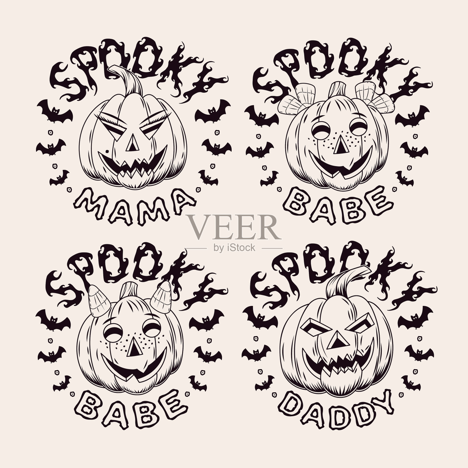 万圣节标签上有有趣的南瓜插画图片素材