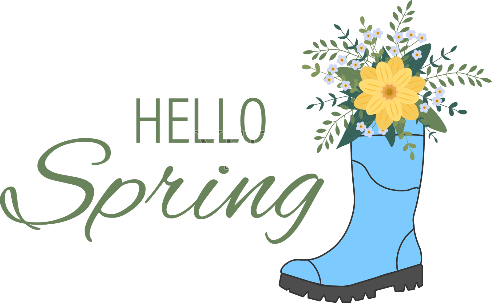 可爱的花束在蓝色橡胶靴子园艺靴设计元素图片