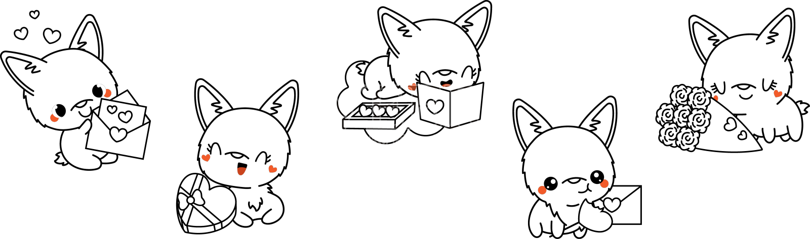 一套卡哇伊柯基狗着色页设计元素图片