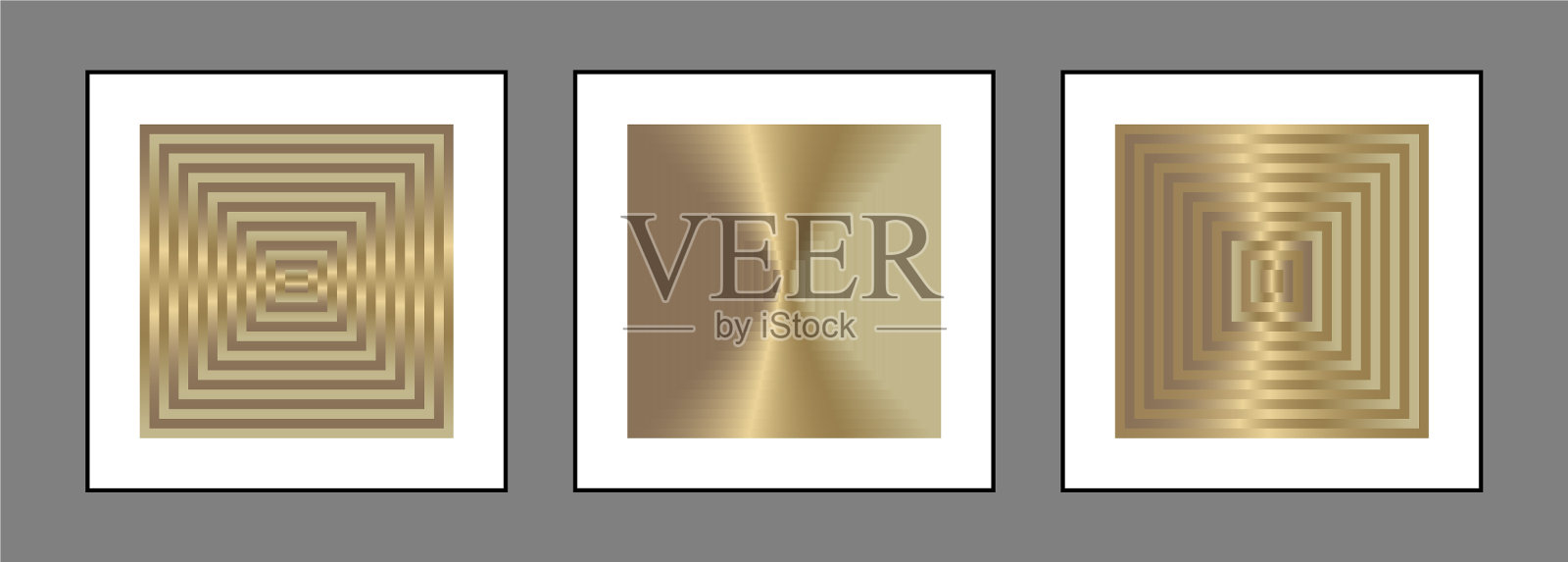 一套三张抽象几何金色海报插画图片素材