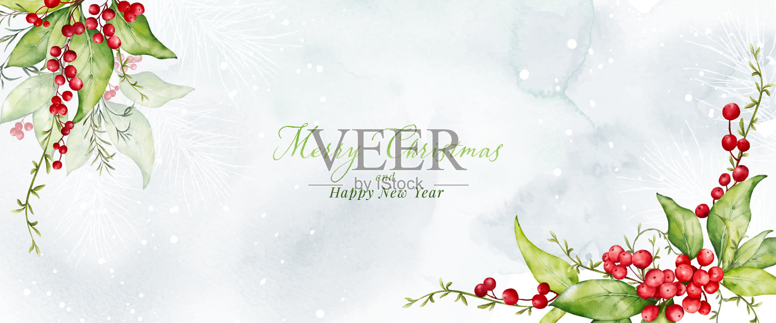 圣诞和冬季水彩画浆果艺术插画图片素材