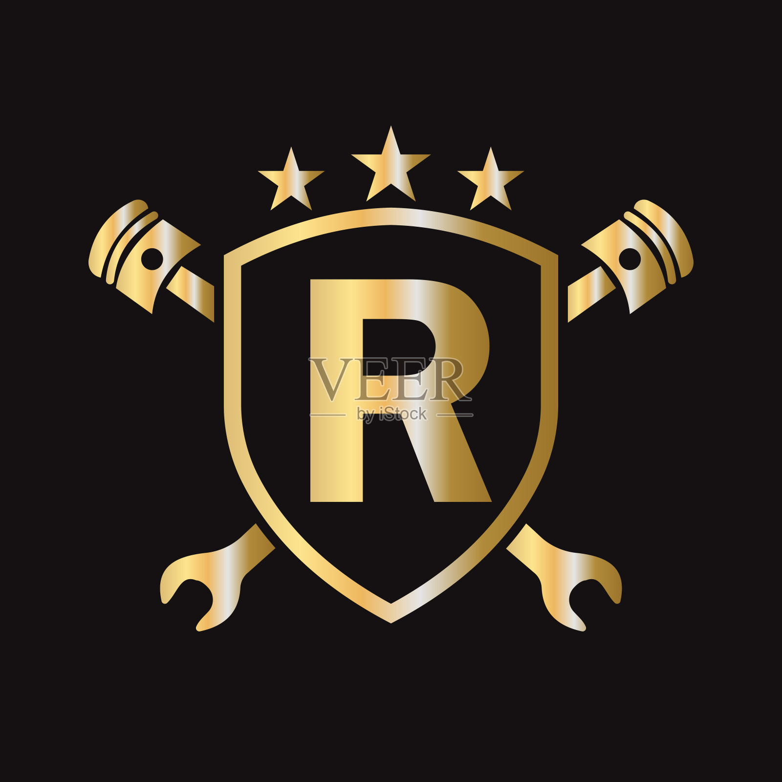 修复标志上的字母R矢量模板。汽车机械符号插画图片素材