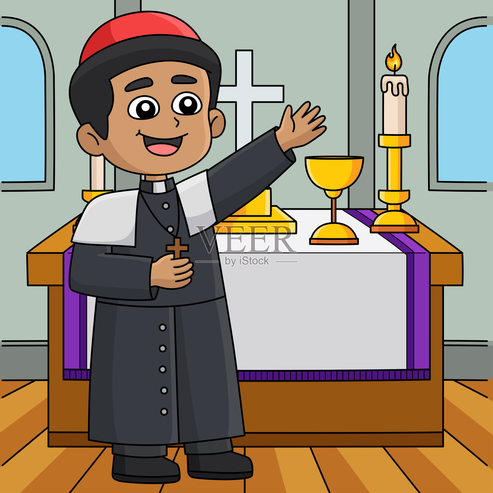 基督教牧师彩色卡通插图插画图片素材