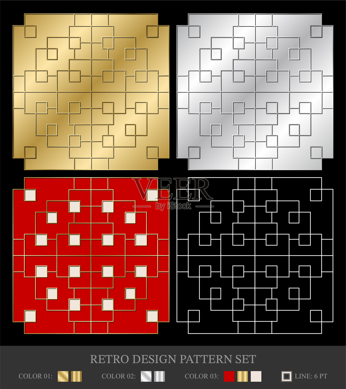 一个精美的集合四个复古的设计模式，每个呈现独特的混合花卉优雅。插画图片素材