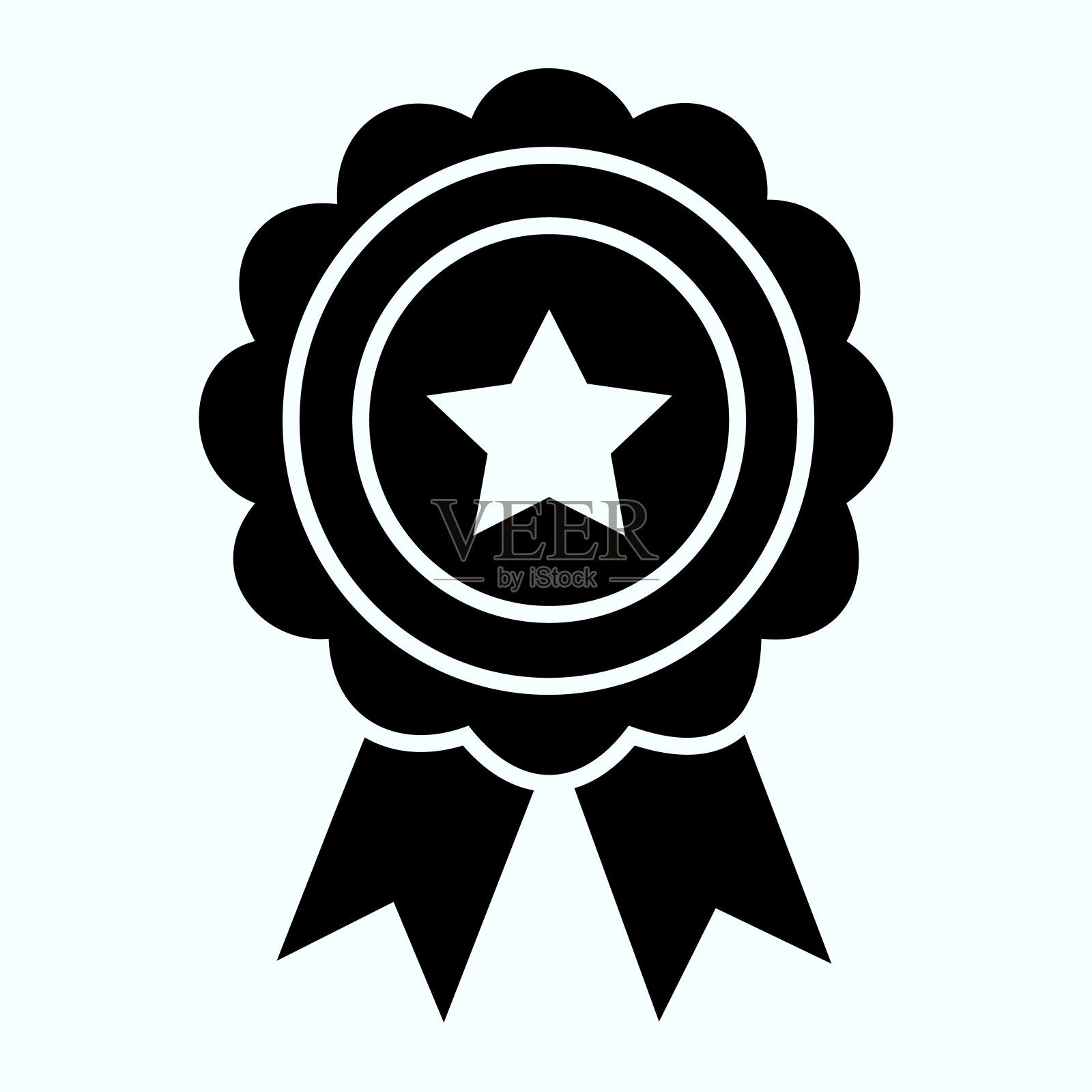 奖励奖章固体图标。奖奖章矢量插图孤立的白色。徽章与星字形风格设计和应用程序。插画图片素材