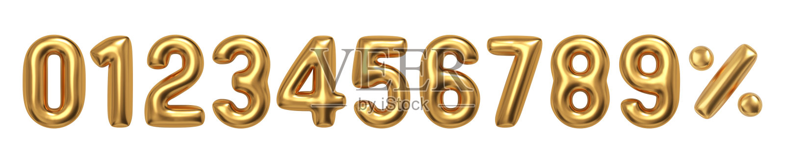 现实矢量膨胀的金色气球数字。为周年纪念或折扣设计。插画图片素材