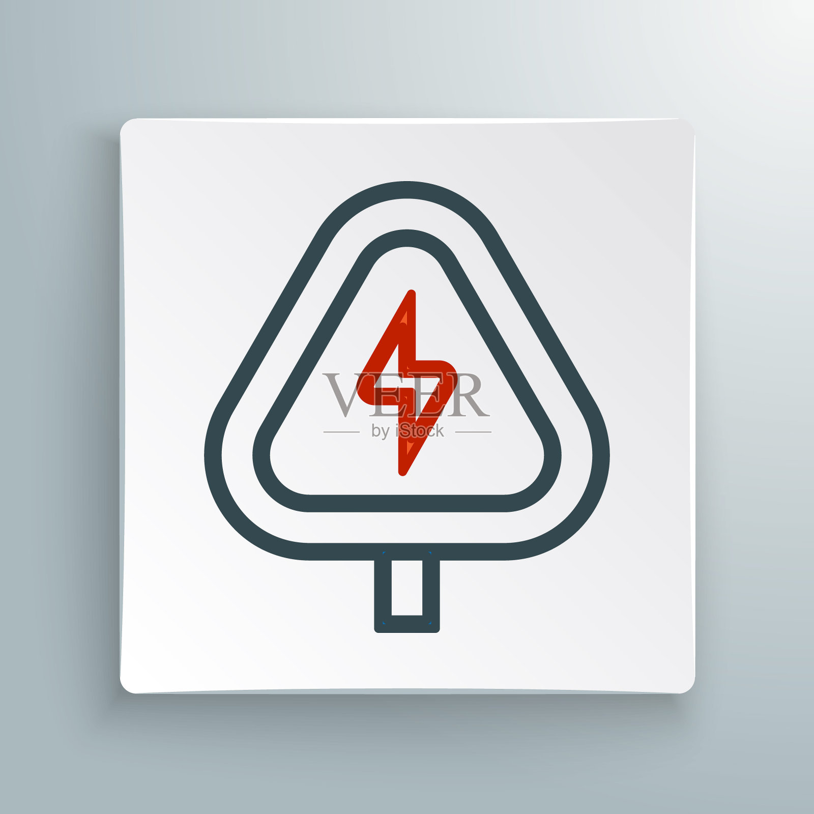 线路高压标志图标隔离在白色背景。危险的象征。三角形箭头。警告图标。色彩缤纷的轮廓概念。向量插画图片素材