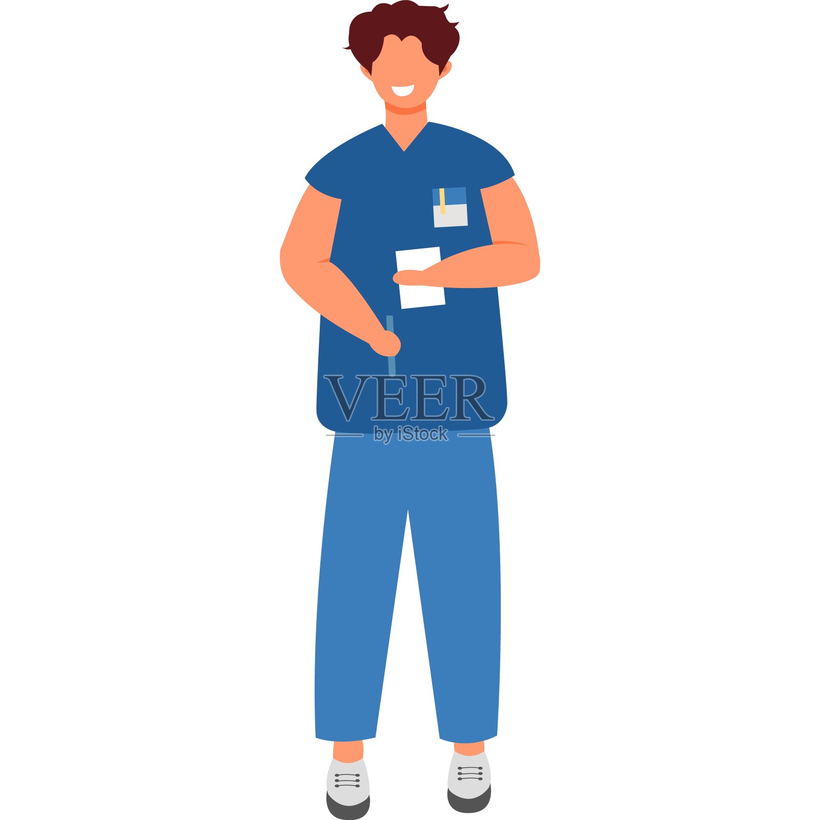 男医生或护士实习生在笔记本上做笔记矢量图标隔离在白色插画图片素材