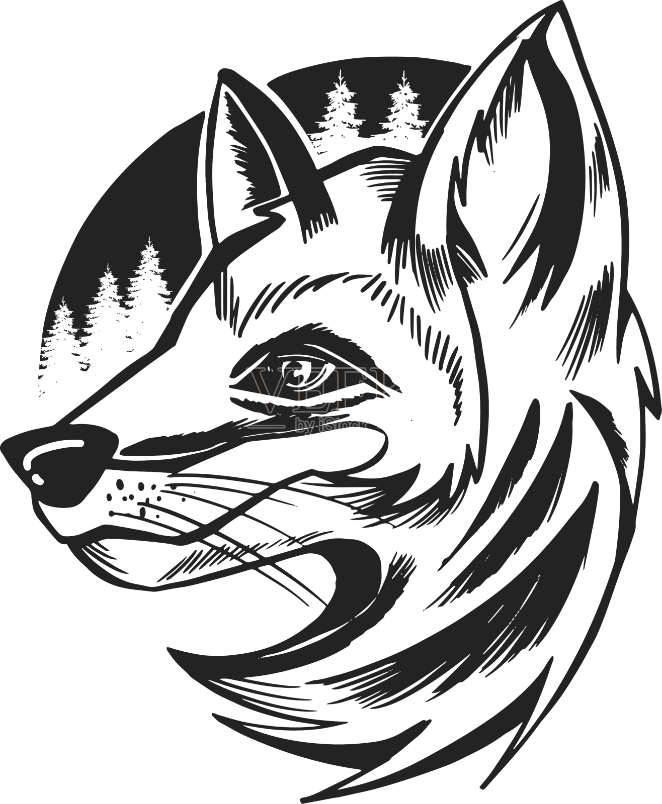 狐狸头部侧视图绘制设计元素图片