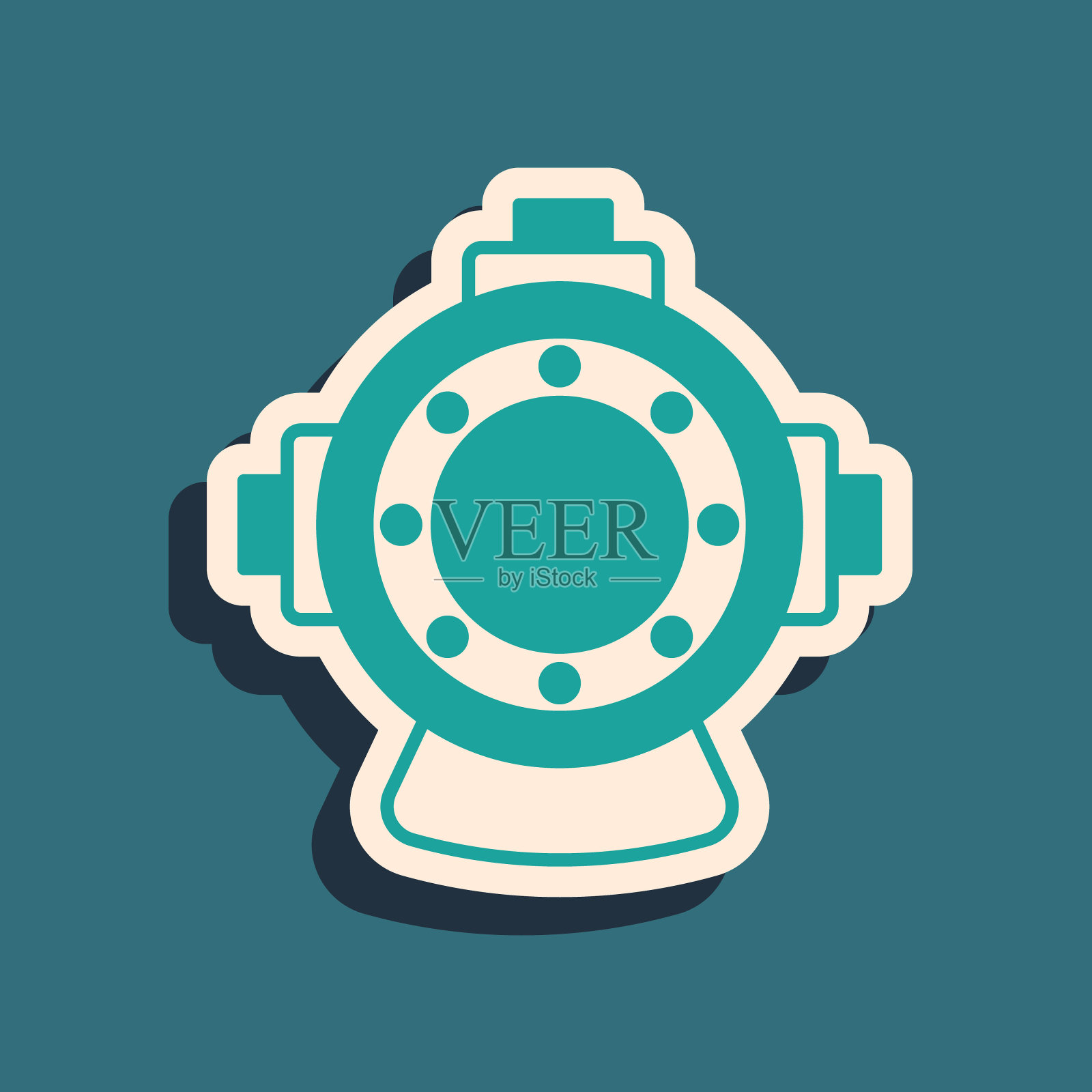 绿色水龙图标隔离在绿色背景。潜水头盔。水下潜水设备。长影式。向量插画图片素材