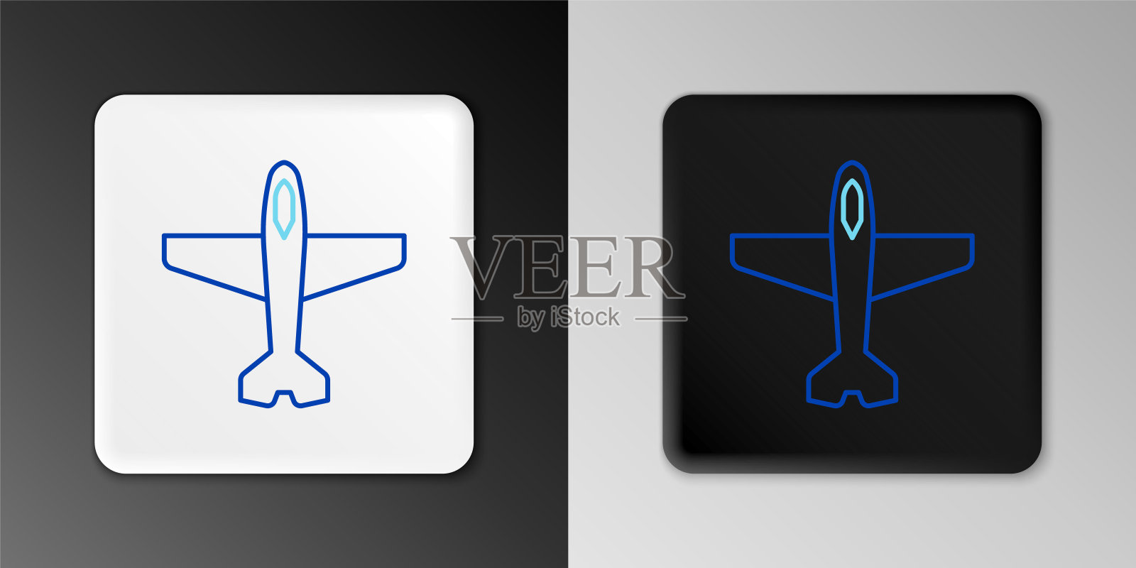 线平面图标隔离在灰色背景。飞行的飞机图标。客机的迹象。色彩缤纷的轮廓概念。向量插画图片素材