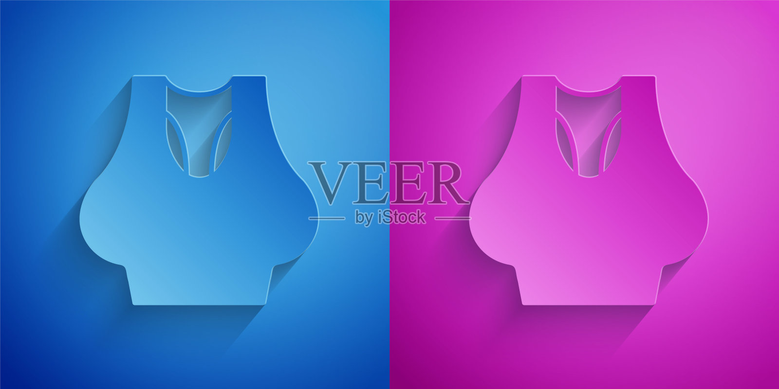 剪纸汗衫图标隔离在蓝色和紫色的背景。纸艺风格。向量插画图片素材