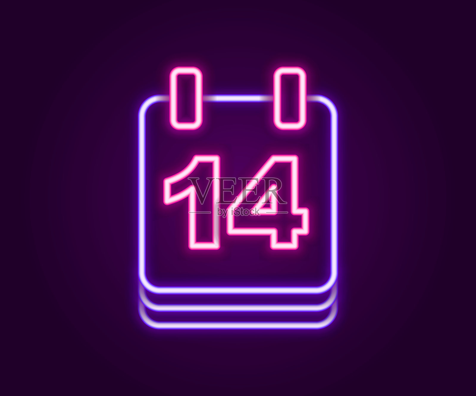 发光的霓虹灯线日历2月14日图标孤立的黑色背景。情人节。爱的象征。色彩缤纷的轮廓概念。向量插画图片素材