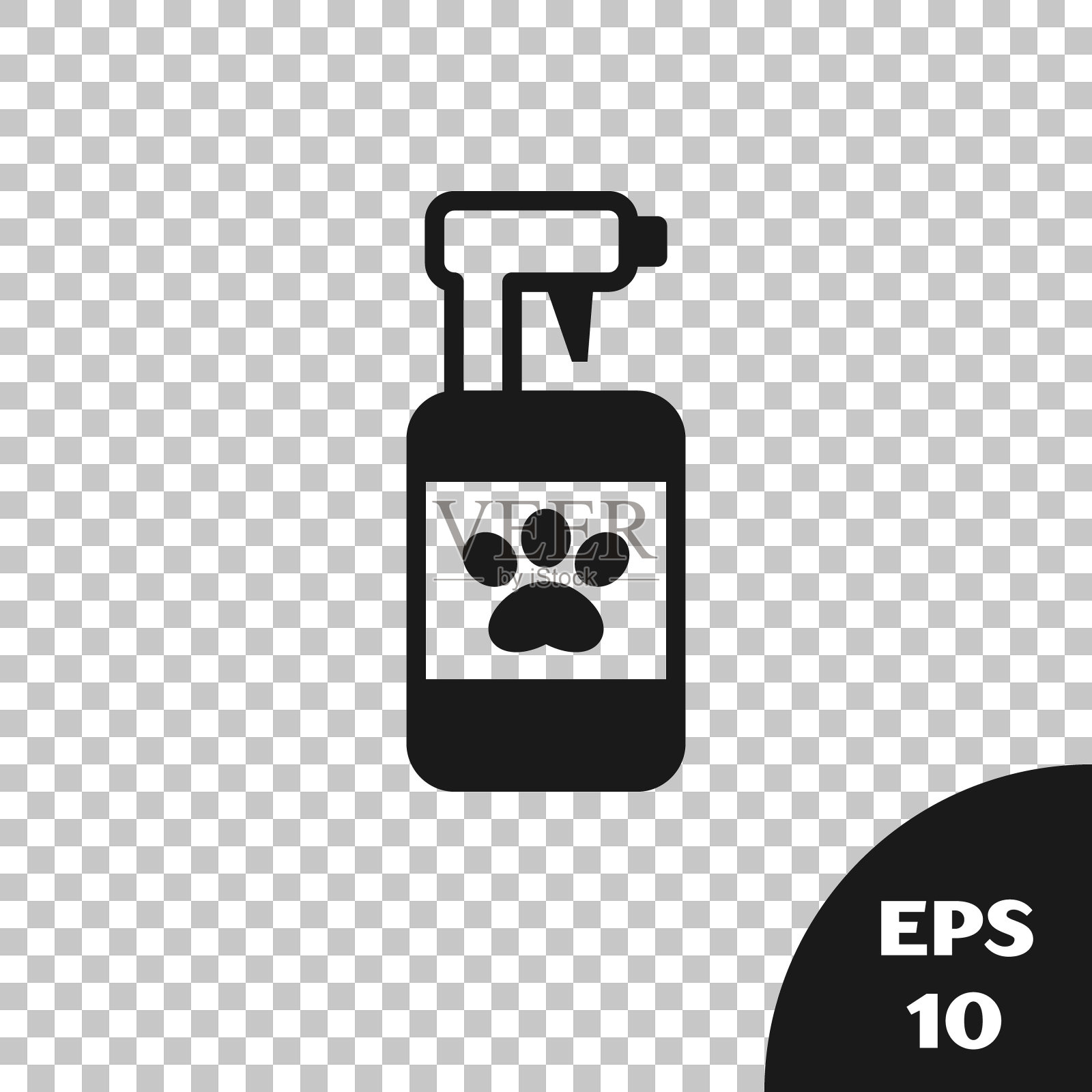 黑色宠物洗发水图标隔离在透明的背景。宠物护理标志。狗狗清洁标志。向量插画图片素材