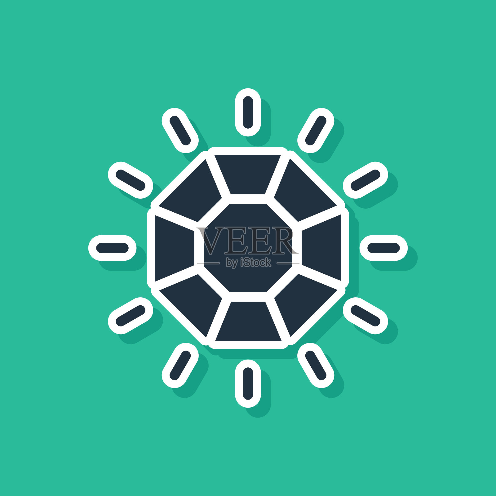 蓝色钻石图标孤立的绿色背景。首饰的象征。宝石石头。向量插画图片素材