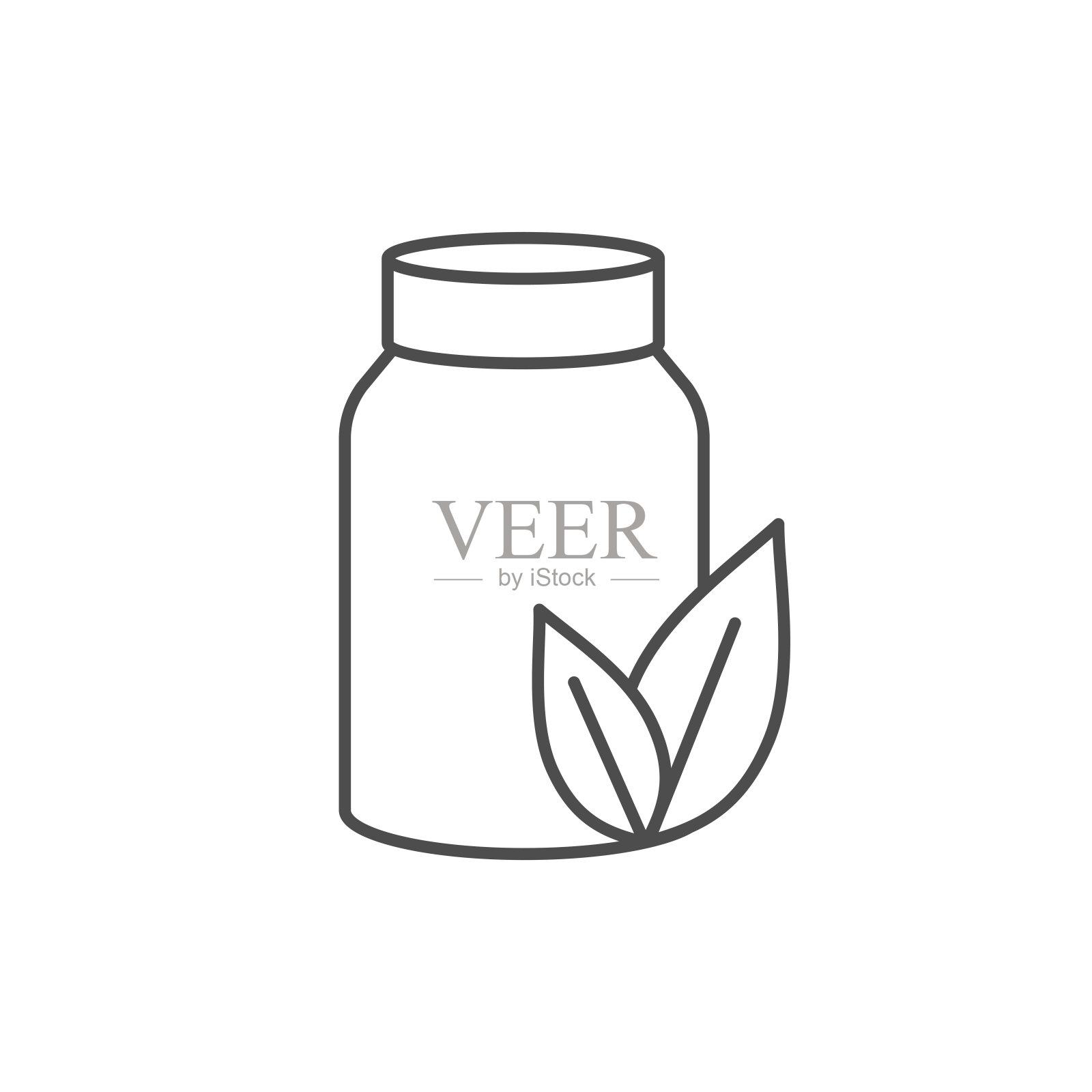 药用瓶与叶线图标。草药概念。插画图片素材