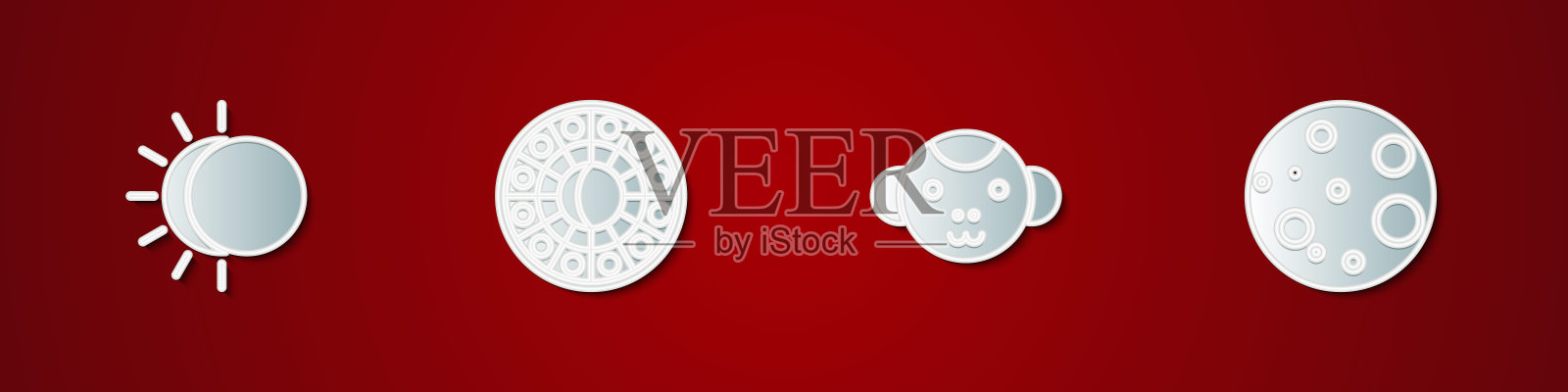 集日食的太阳，占星术占星圈，猴生肖和月亮图标。向量插画图片素材