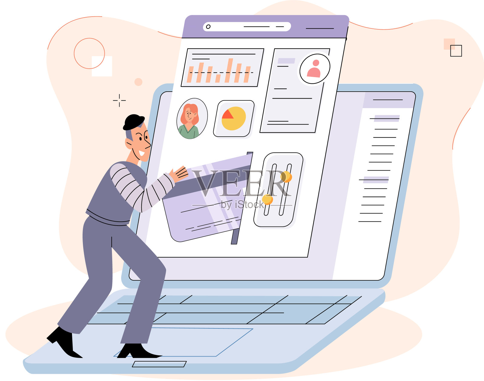 黑客活动很大。黑客的电脑。钓鱼账户，对个人数据的网络攻击插画图片素材