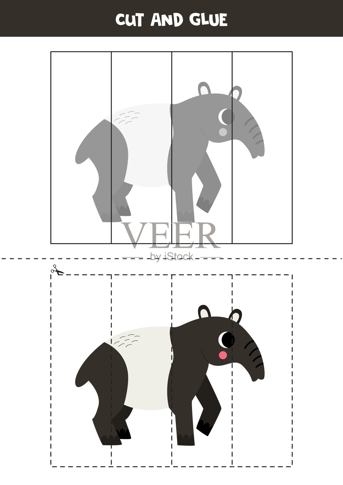 孩子们的剪贴游戏。可爱的卡通貘。插画图片素材