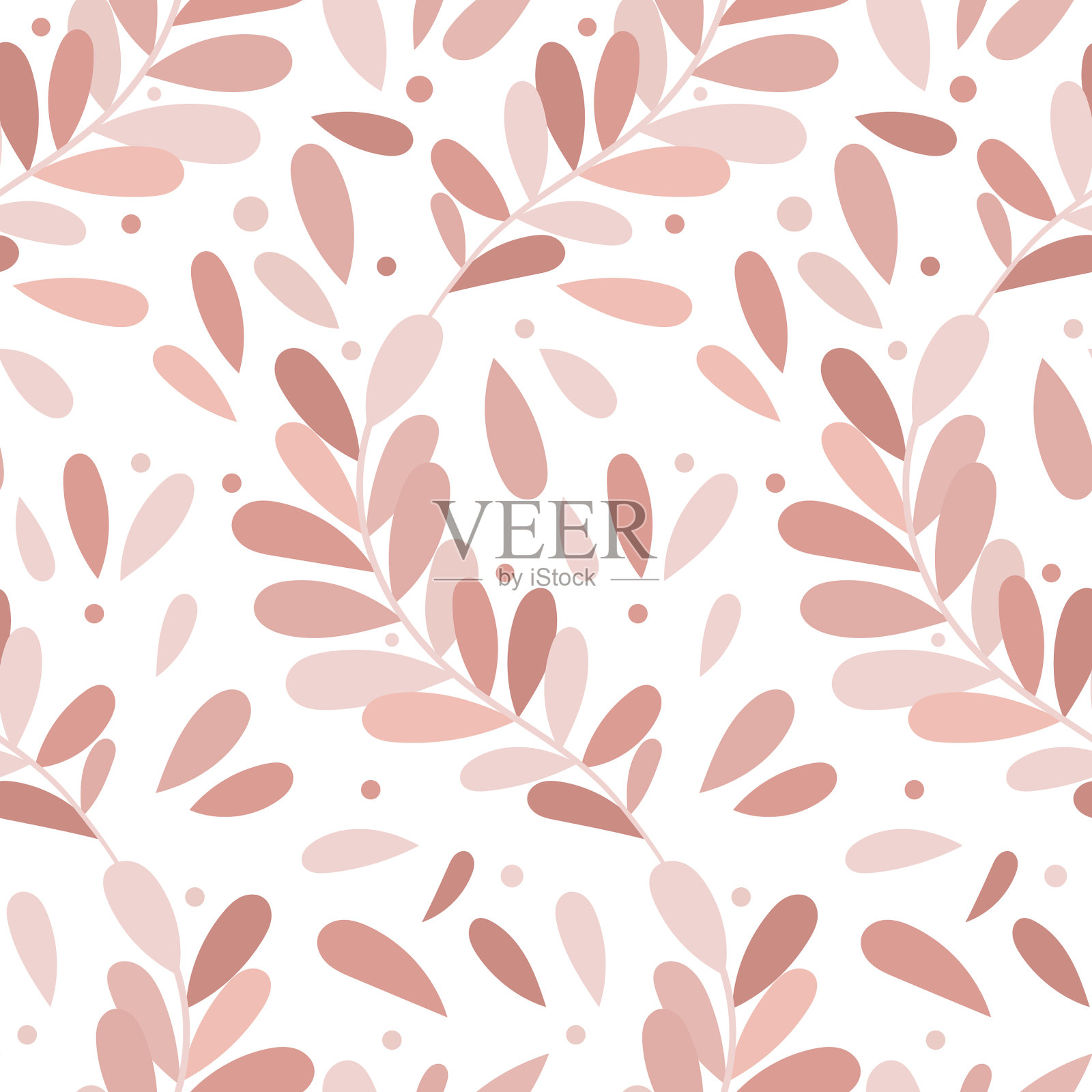 温暖的中性图案与树叶无缝自然插画图片素材