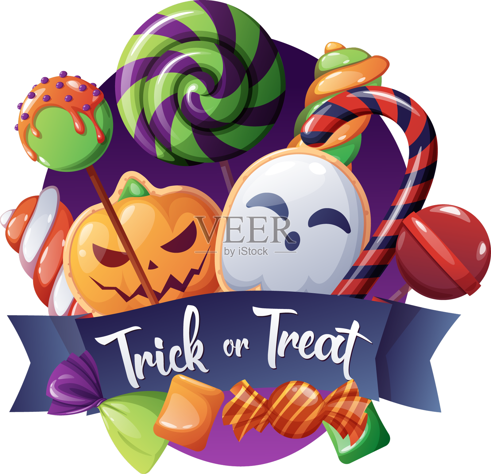 用南瓜和鬼做的万圣节糖果设计元素图片