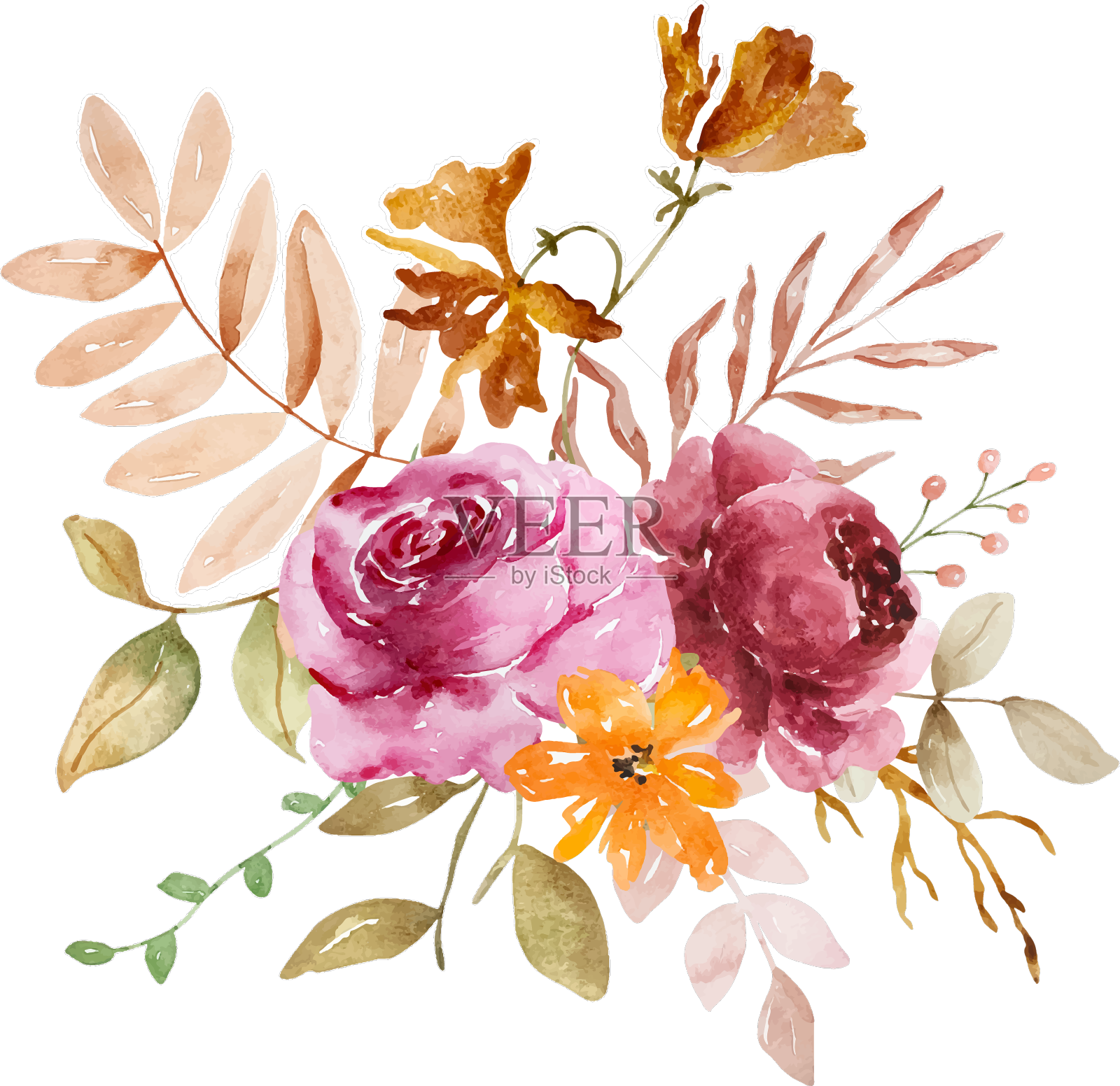 水彩淡雅的花束和秋日的花香设计元素图片