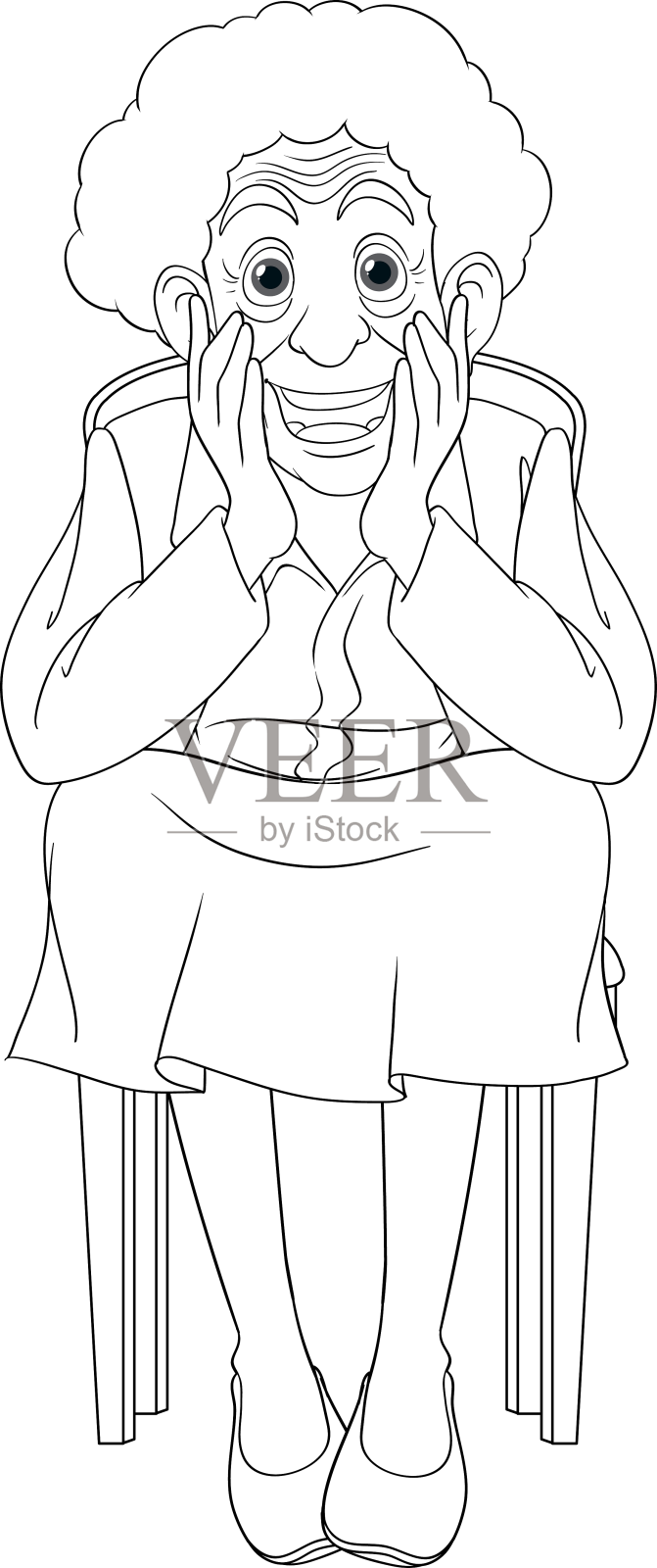 兴奋的祖母坐在老式椅子上设计元素图片