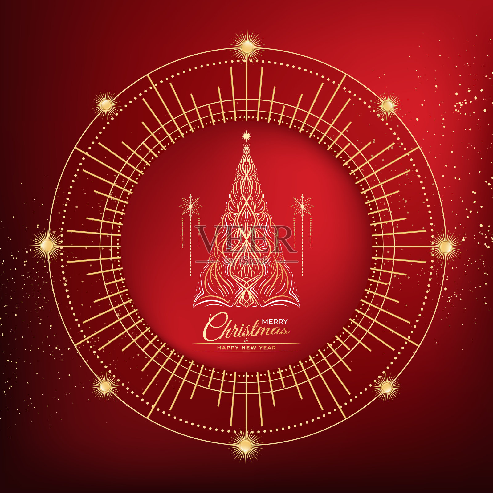 金色圣诞树星星装饰卡片插画图片素材