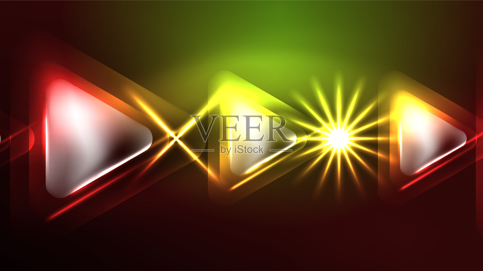 高科技霓虹灯三角形与灯光效果插画图片素材