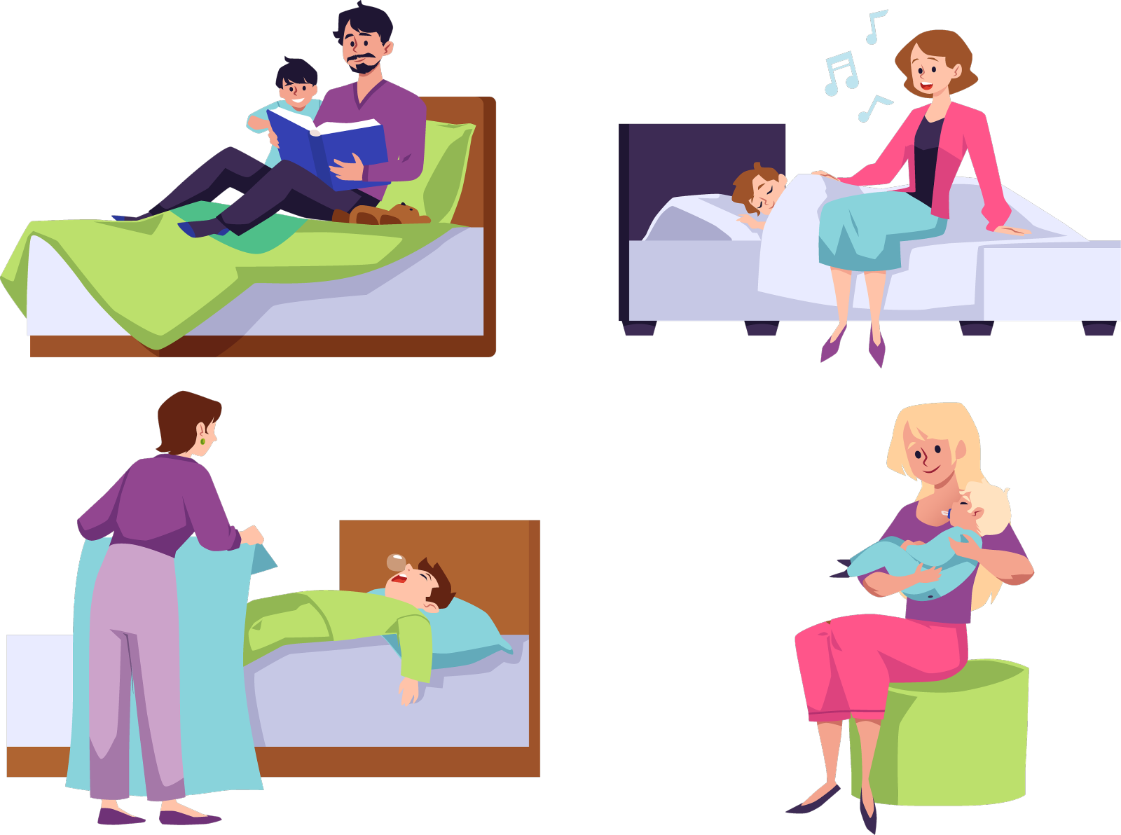 孩子们准备上床睡觉，很快就睡着了设计元素图片