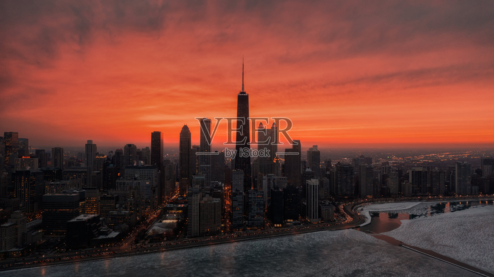 日落时芝加哥的轮廓照片摄影图片