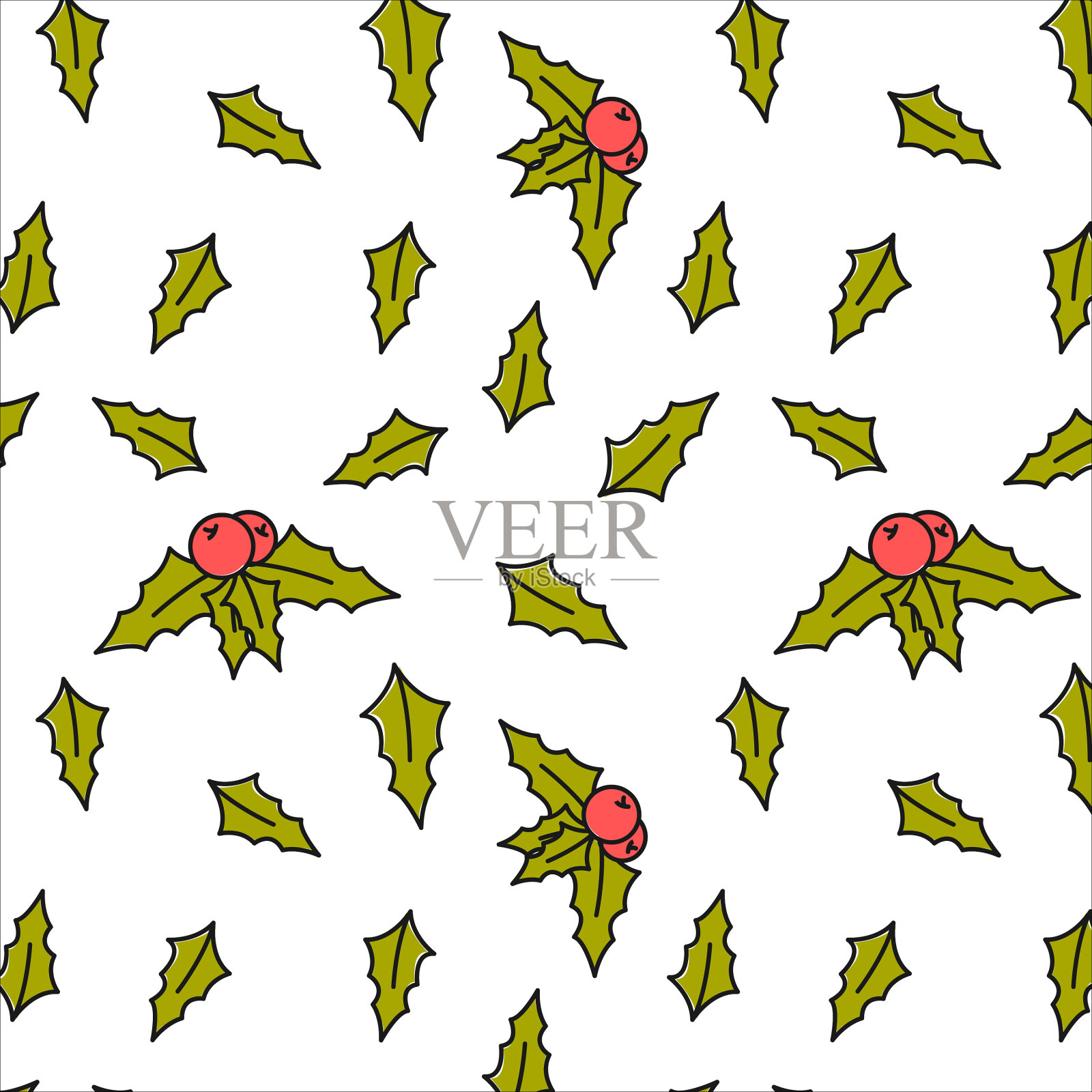 图案棒圣诞快乐图标纸冬青插画图片素材