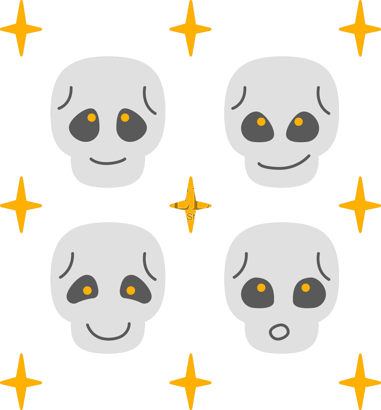 一组白色背景上的灰色头骨设计元素图片