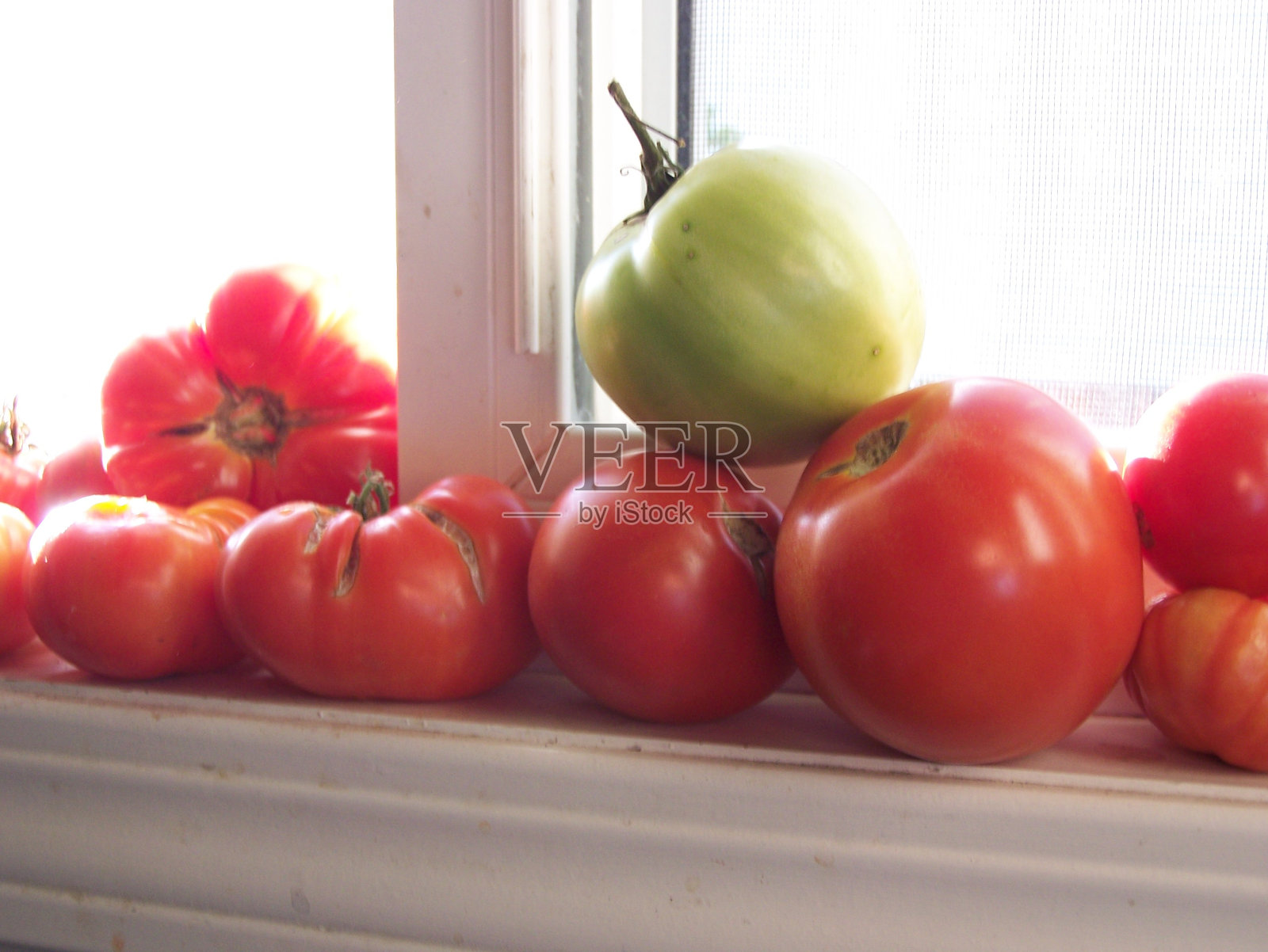 窗台上收获的西红柿照片摄影图片