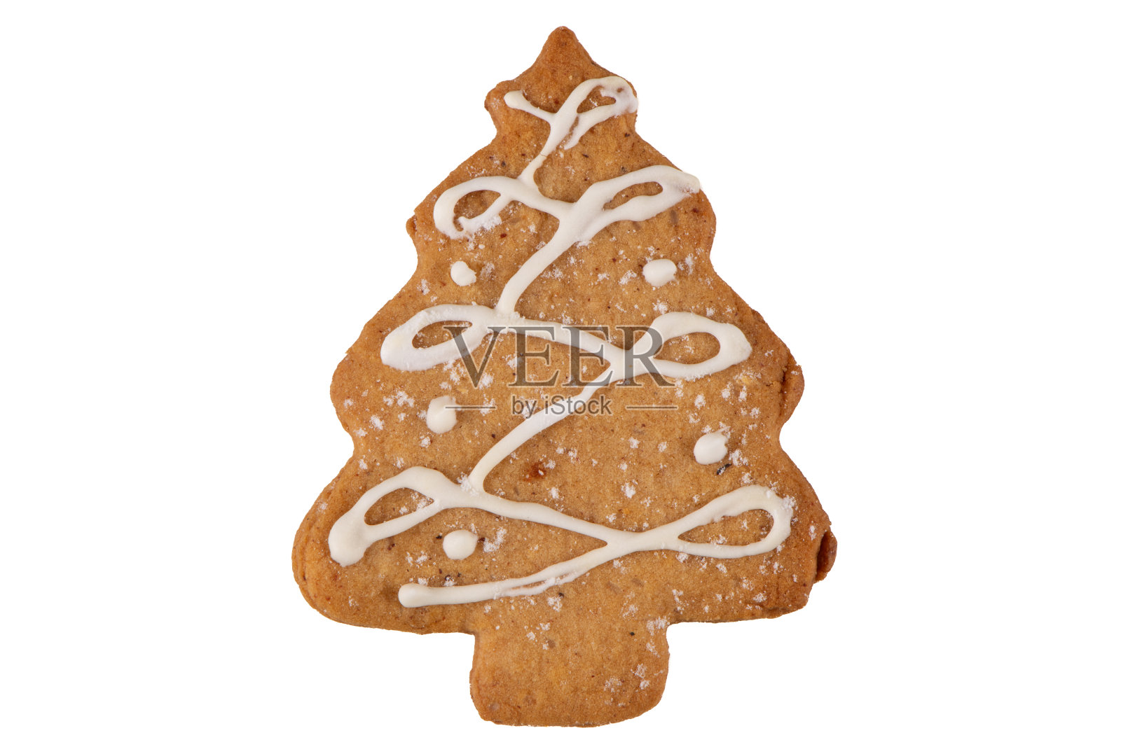 圣诞树形状的饼干，装饰有皇家糖霜，孤立在白色背景上。圣诞美食，糕点背景。新年主题照片摄影图片