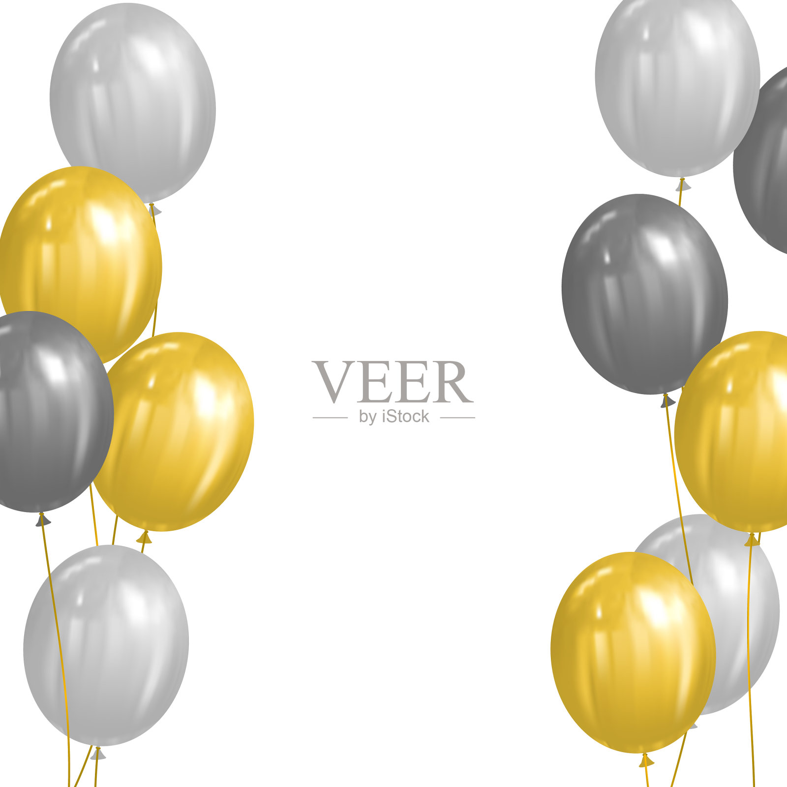 框架奢华的金色、银色和白色气球插画图片素材